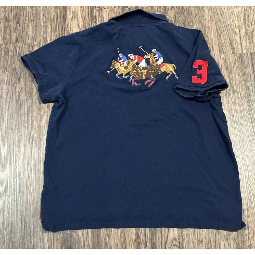 Polo Ralph Lauren Costume Slim Fit Triple Pony Polo Shirt Navy XL